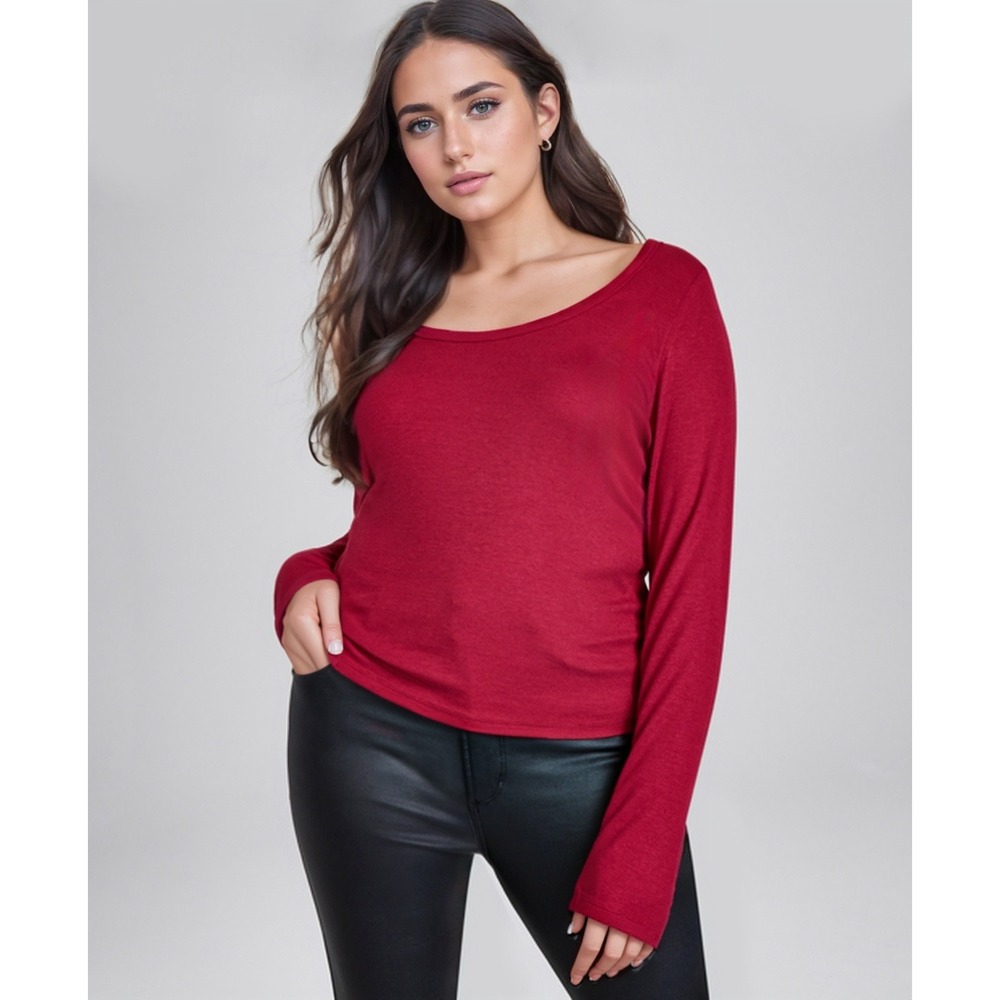 And Now This Ribbed Scoop Neck Long Sleeve Top Womens Small Soft Knit Minimalist
